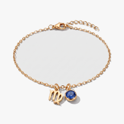 Pulsera signo del zodiaco Virgo dorada con piedra de nacimiento Zafiro