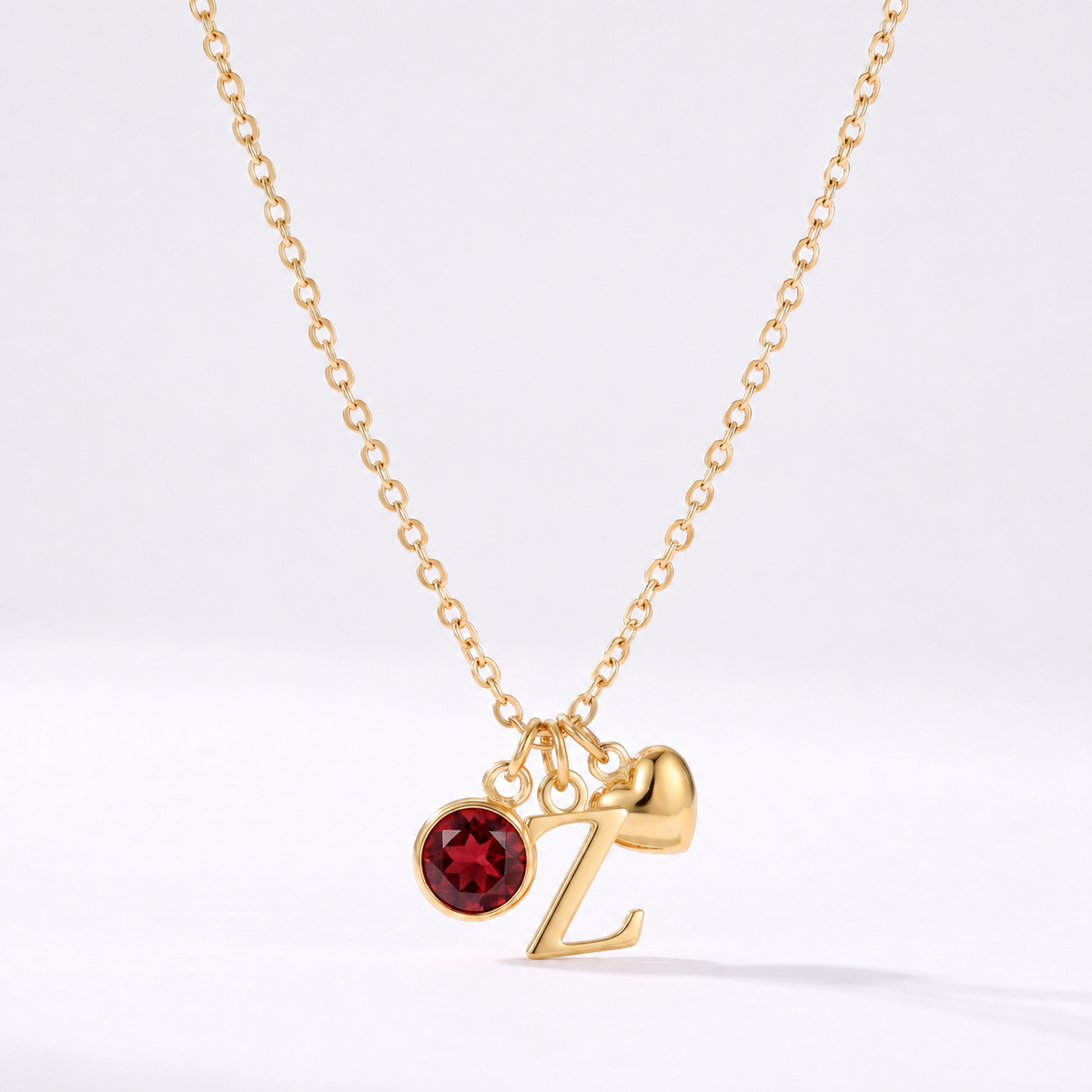 Collar letra Z dorado con piedra de nacimiento y coração
