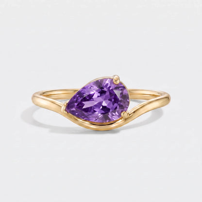 Anillo piedra de nacimiento corte pera Febrero — Amatista