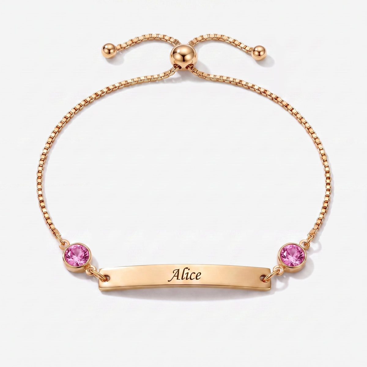 Pulsera personalizada con nombre, placa y piedra de nacimiento dorada — Junio, Alejandrita — placa grabable y dos piedras