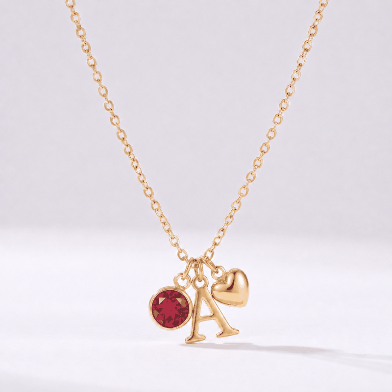Collar letra A dorado — 12 piedras de nacimiento con coração (GIF)