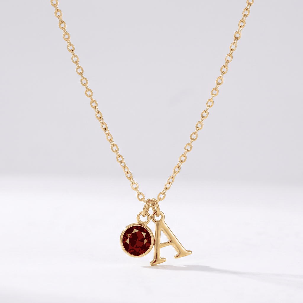 Collar letra A con las 12 piedras de nacimiento por mes