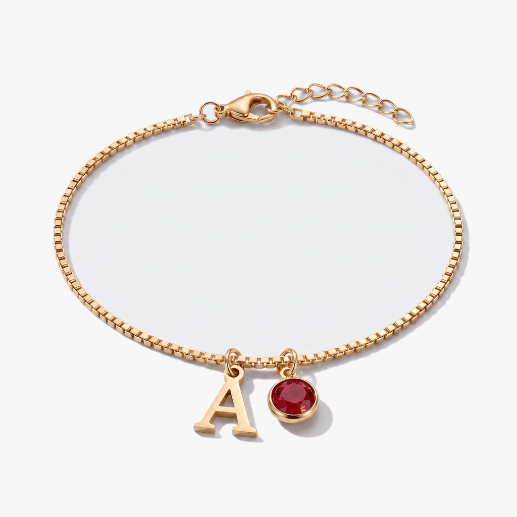 Pulsera letra A — piedras de nacimiento por mes (GIF)