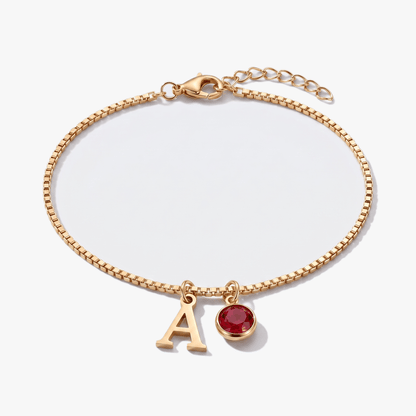 Pulsera letra A — piedras de nacimiento por mes (GIF)