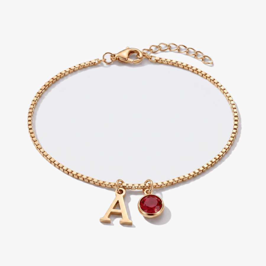 Pulsera letra A — piedras de nacimiento por mes (GIF)