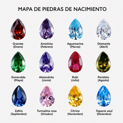 Mapa de piedras de nacimiento — Granate a Topacio azul (Enero a Diciembre)