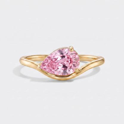 Anillo piedra de nacimiento corte pera Octubre — Turmalina rosa