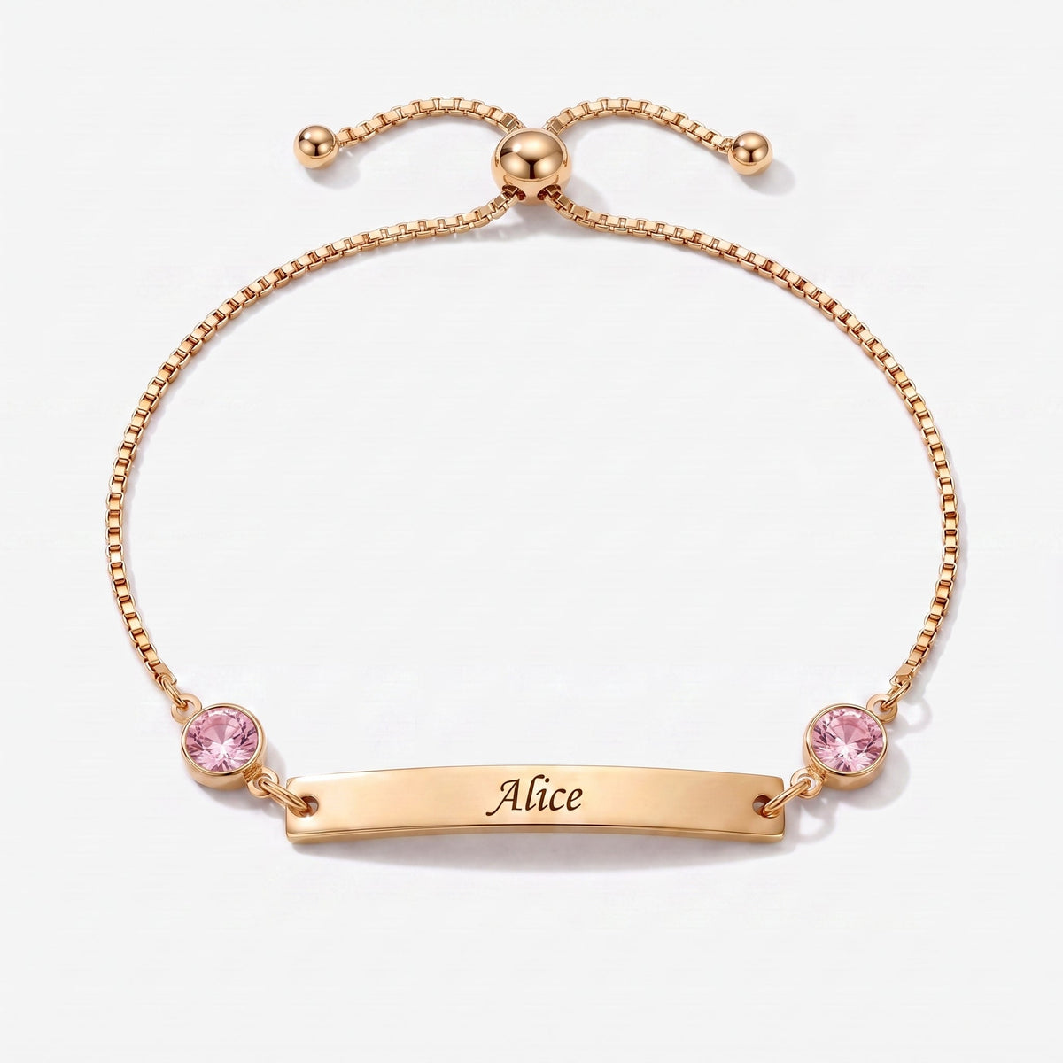 Pulsera personalizada con nombre, placa y piedra de nacimiento dorada — Octubre, Turmalina — placa grabable y dos piedras