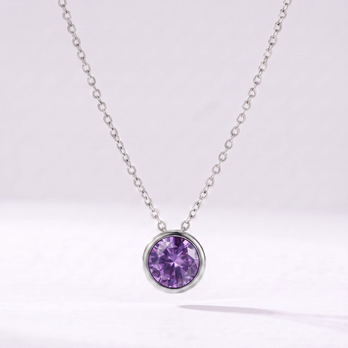 Collar piedra de nacimiento Febrero — Amatista plateado