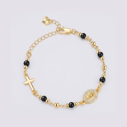 Pulsera Ave María con piedras naturales — cuentas negras