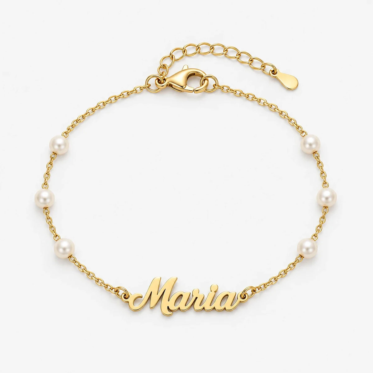 Pulsera dorada con Nombre y Perlas personalizada con María