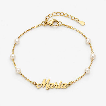 Pulsera dorada con Nombre y Perlas personalizada con María