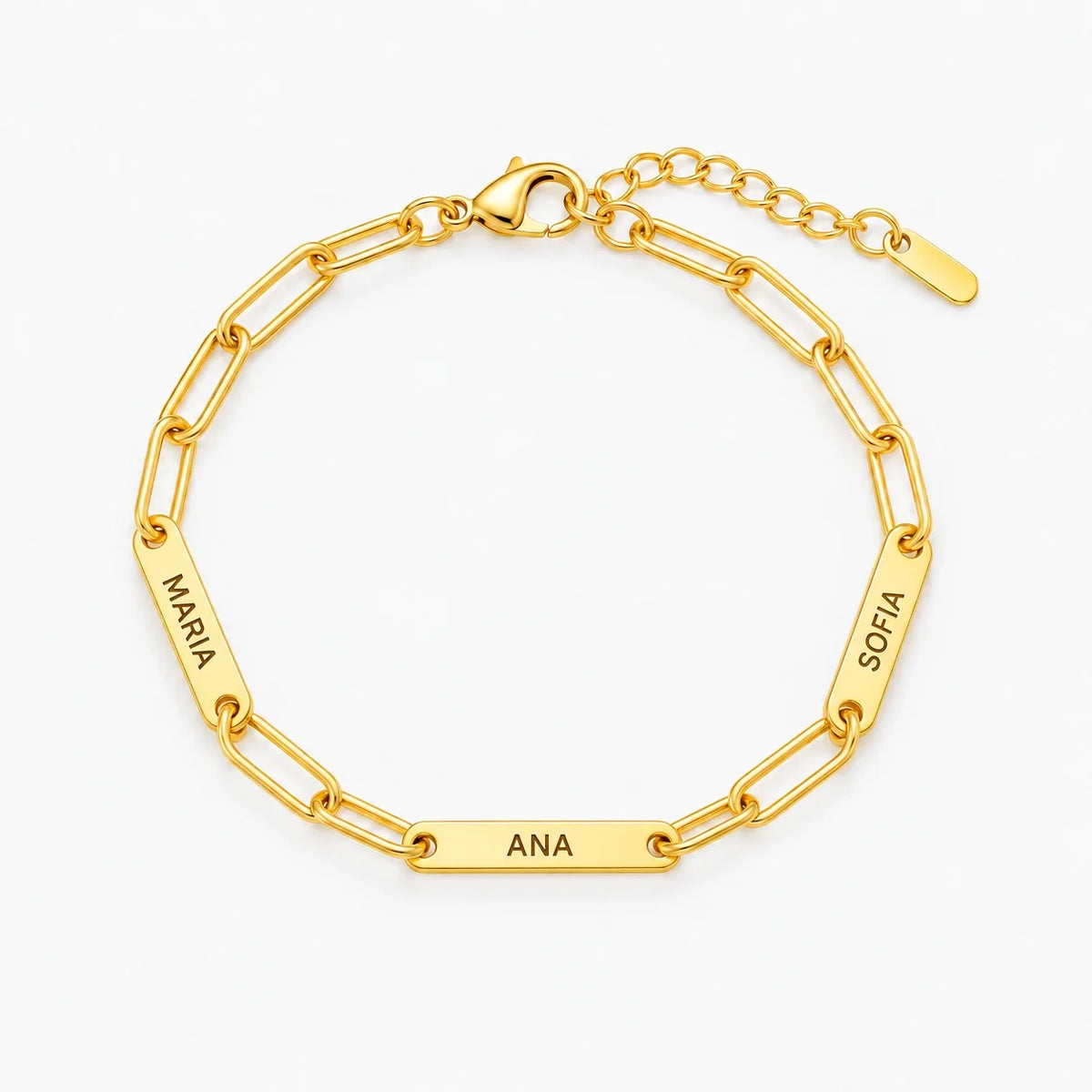 Pulsera de Eslabones dorada personalizada con cuatro nombres