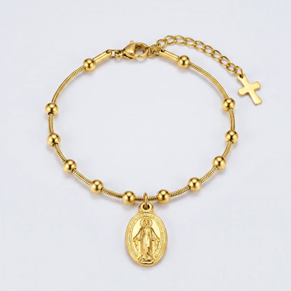 Pulsera Medalla Milagrosa con cuentas — Dorado