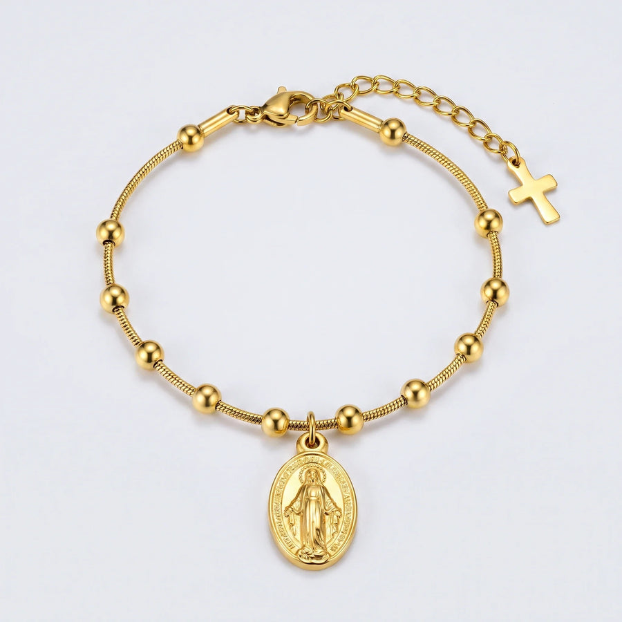 Pulsera Medalla Milagrosa con cuentas — Dorado