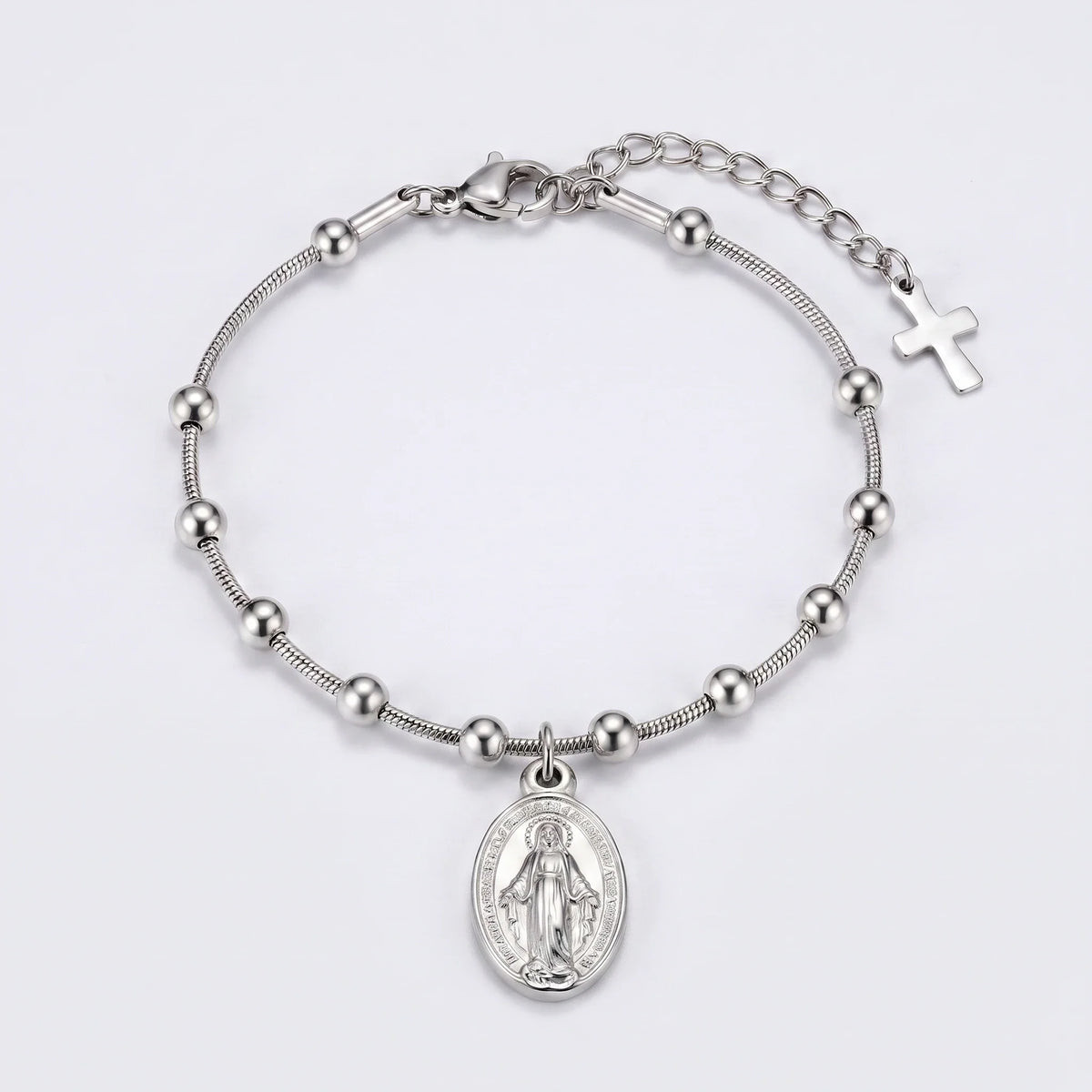 Pulsera Medalla Milagrosa con cuentas — Plateado