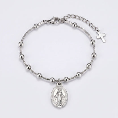 Pulsera Medalla Milagrosa con cuentas — Plateado