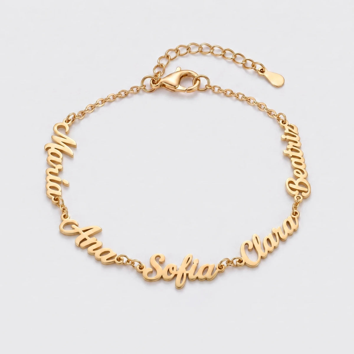 Pulsera con Nombres Personalizados dorada — María, Ana, Sofia, Clara y Beatriz