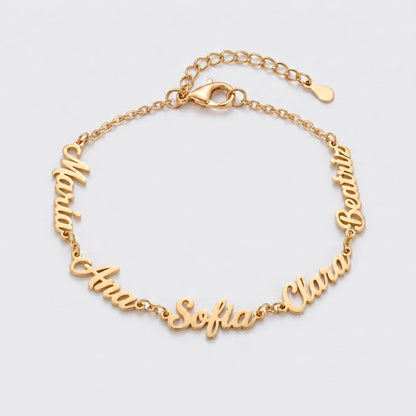 Pulsera con Nombres Personalizados dorada — María, Ana, Sofia, Clara y Beatriz