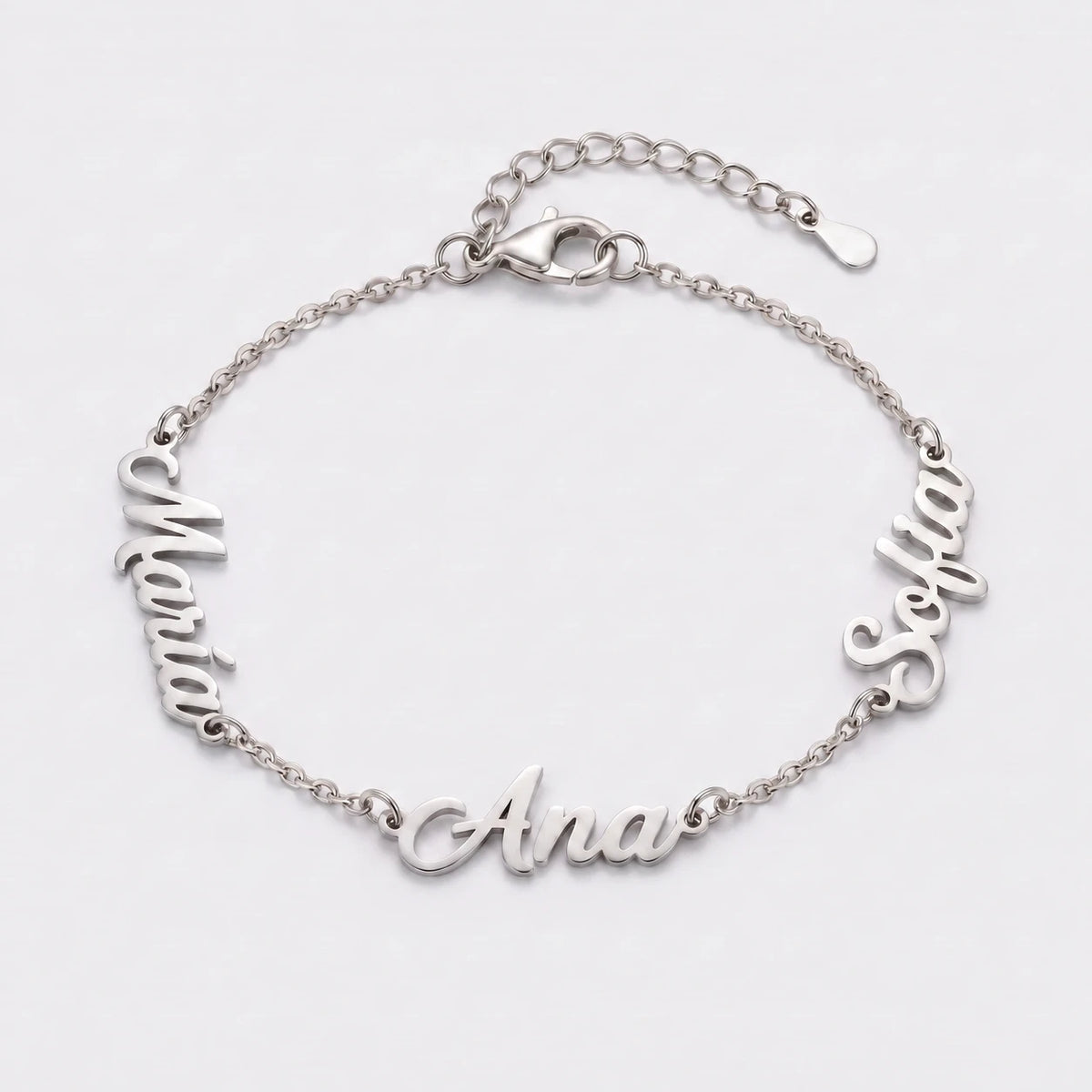 Pulsera con Nombres Personalizados plateada — María, Ana y Sofia