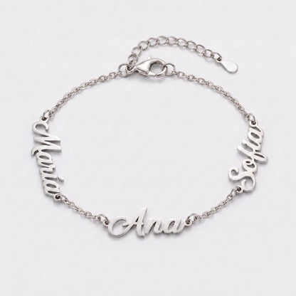 Pulsera con Nombres Personalizados plateada — María, Ana y Sofia