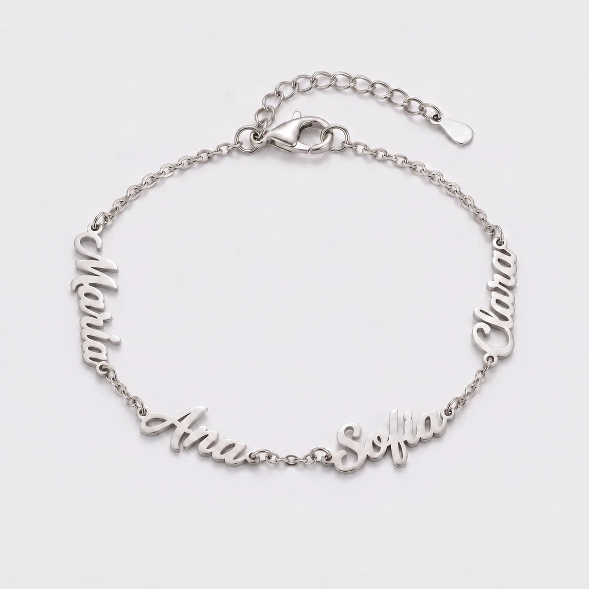 Pulsera con Nombres Personalizados plateada — María, Ana, Sofia y Clara