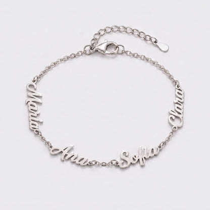 Pulsera con Nombres Personalizados plateada — María, Ana, Sofia y Clara