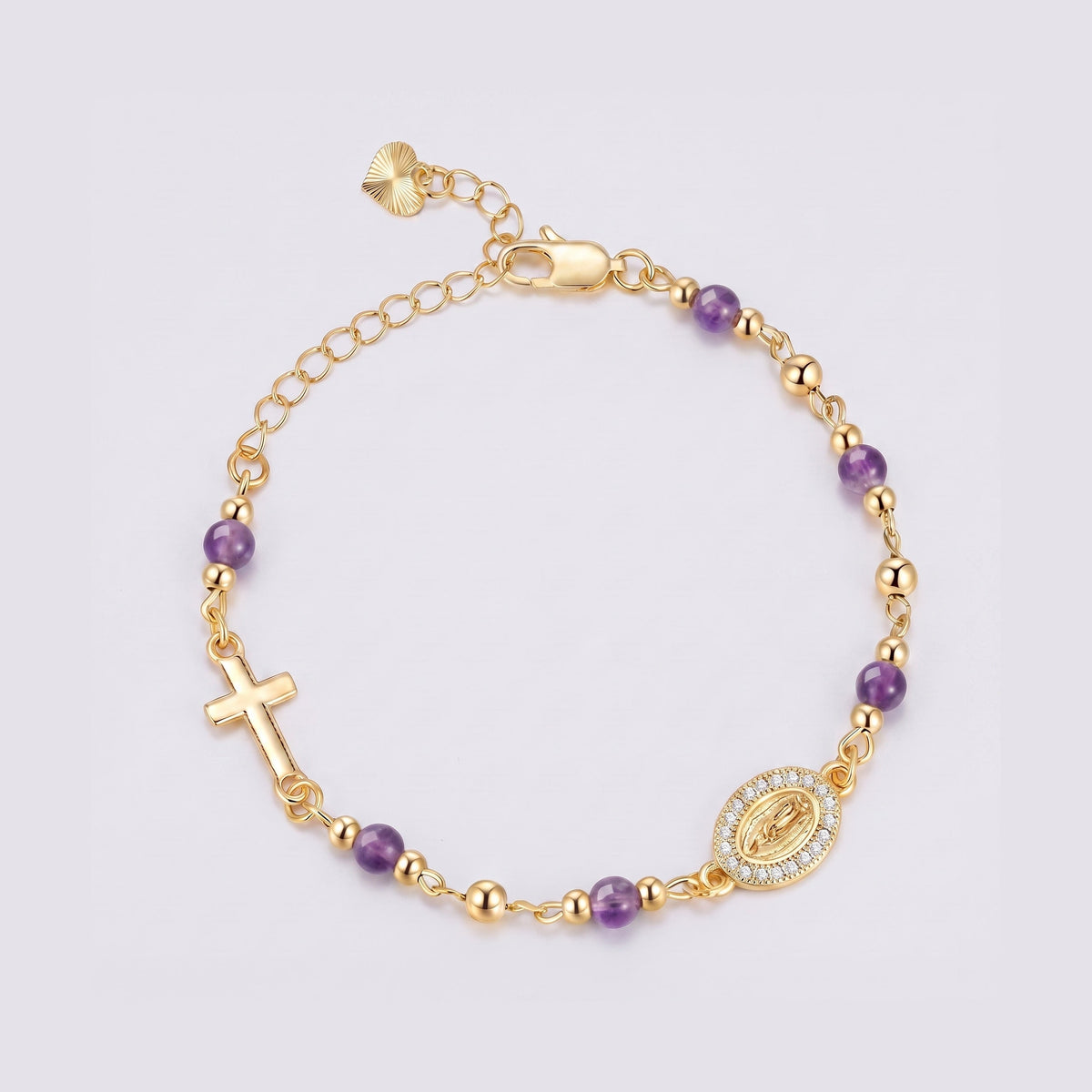 Pulsera Ave María con piedras naturales — cuentas moradas