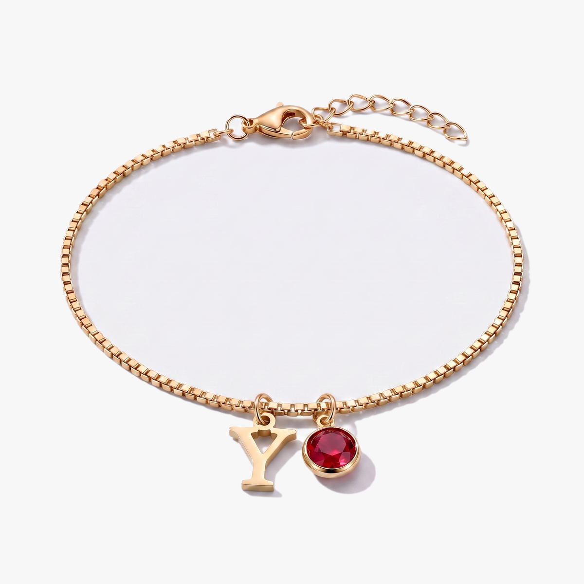 Pulsera letra Y dorada con piedra de nacimiento Enero — Granate
