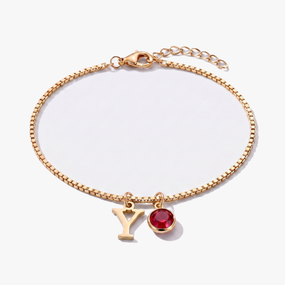 Pulsera letra Y dorada con piedra de nacimiento Enero — Granate